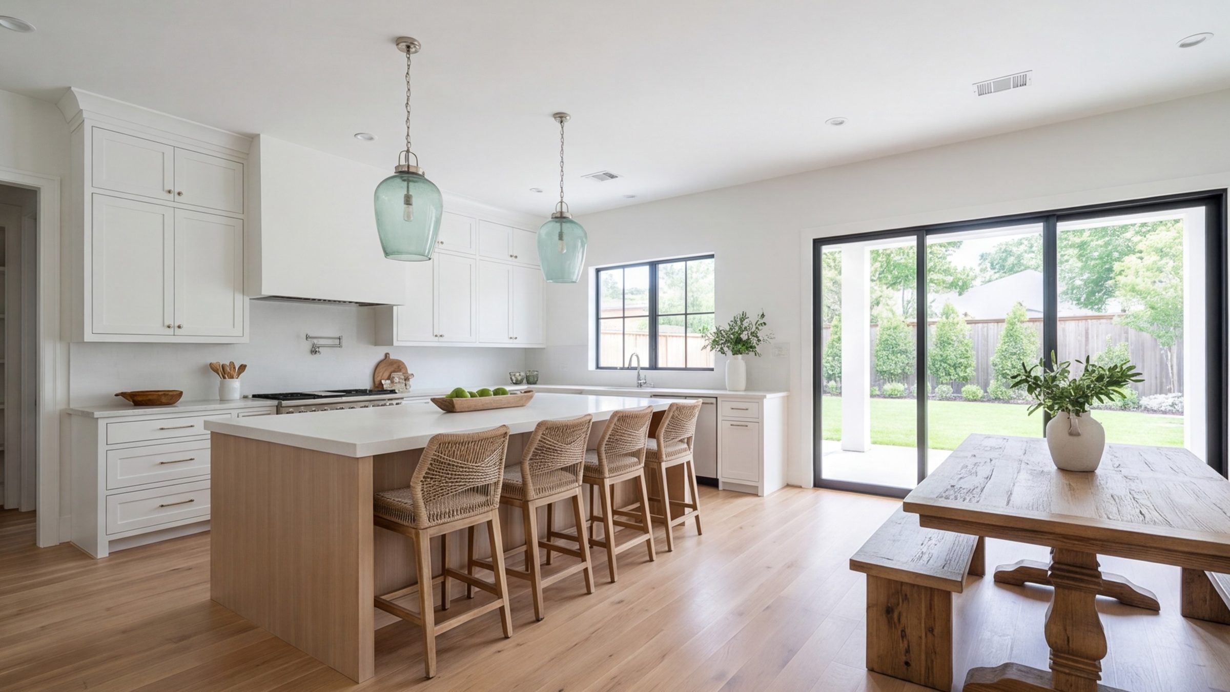 Open-plan kitchen and dining room after a remodel in Clear Lake